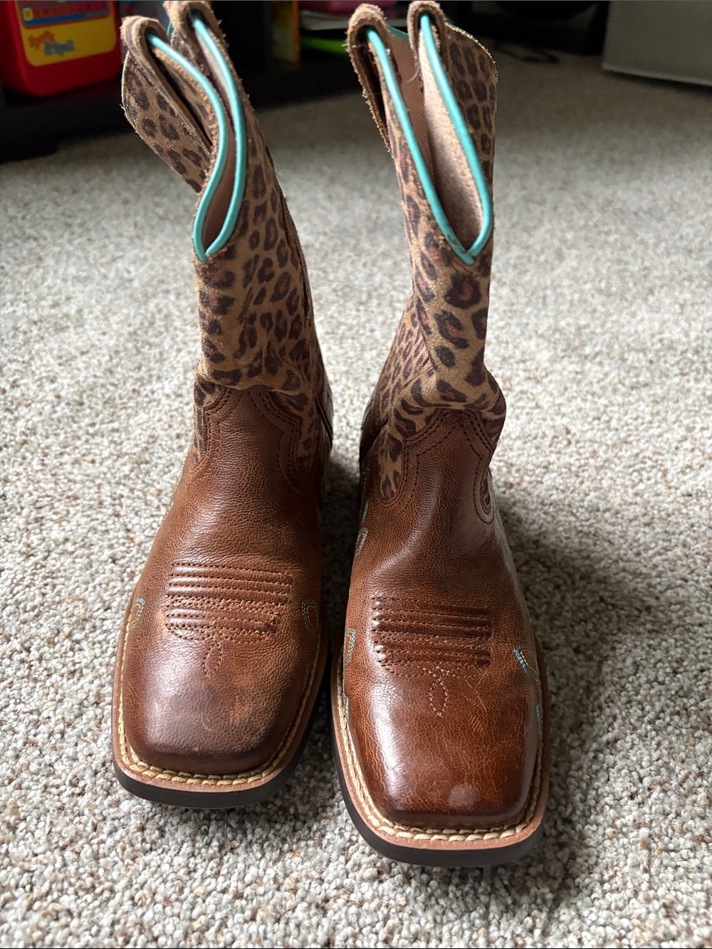 Girls brown and leopard cowgirl boots